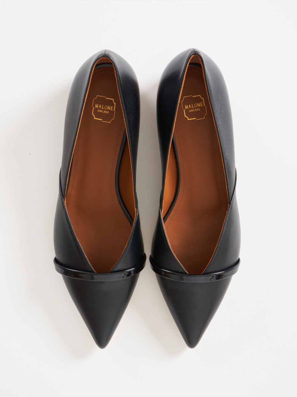 Malone Souliers Colette Flats in Black Napa Leather and Patent Sz 8.5